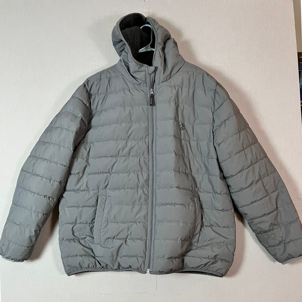 IZOD Puffer Jacket 2XL Grey Sherpa Lined Hooded Winter Coat Gorpcore NWT